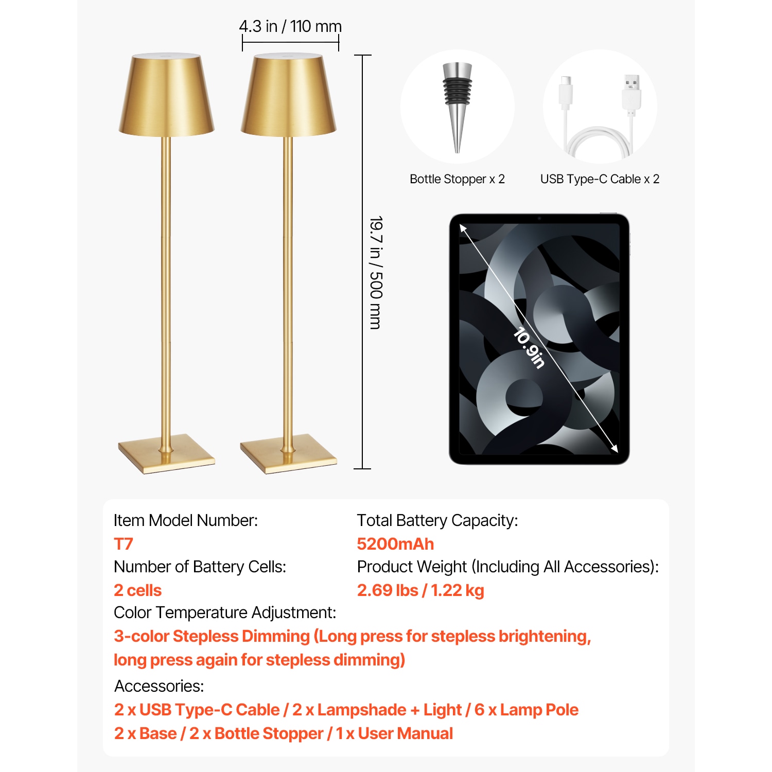 Cordless Table Lamp Rechargeable Gold Led Desk Lamp Adjustable_voghion.com